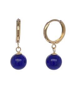 9ct Yellow Gold Huggie with Lapis Lazuli Drop Earrings. E827L