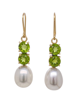 Load image into Gallery viewer, 9ct Yellow Gold Peridot and Freshwater Pearl Mimi Earrings. J497PP
