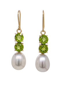 9ct Yellow Gold Peridot and Freshwater Pearl Mimi Earrings. J497PP