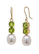Load image into Gallery viewer, 9ct Yellow Gold Peridot and Freshwater Pearl Mimi Earrings. J497PP
