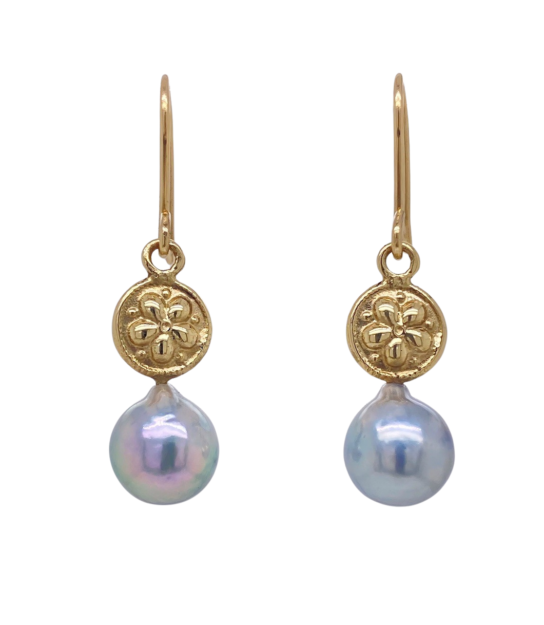 9ct Yellow Gold Akoya Pearl Round About Earrings. J445GA