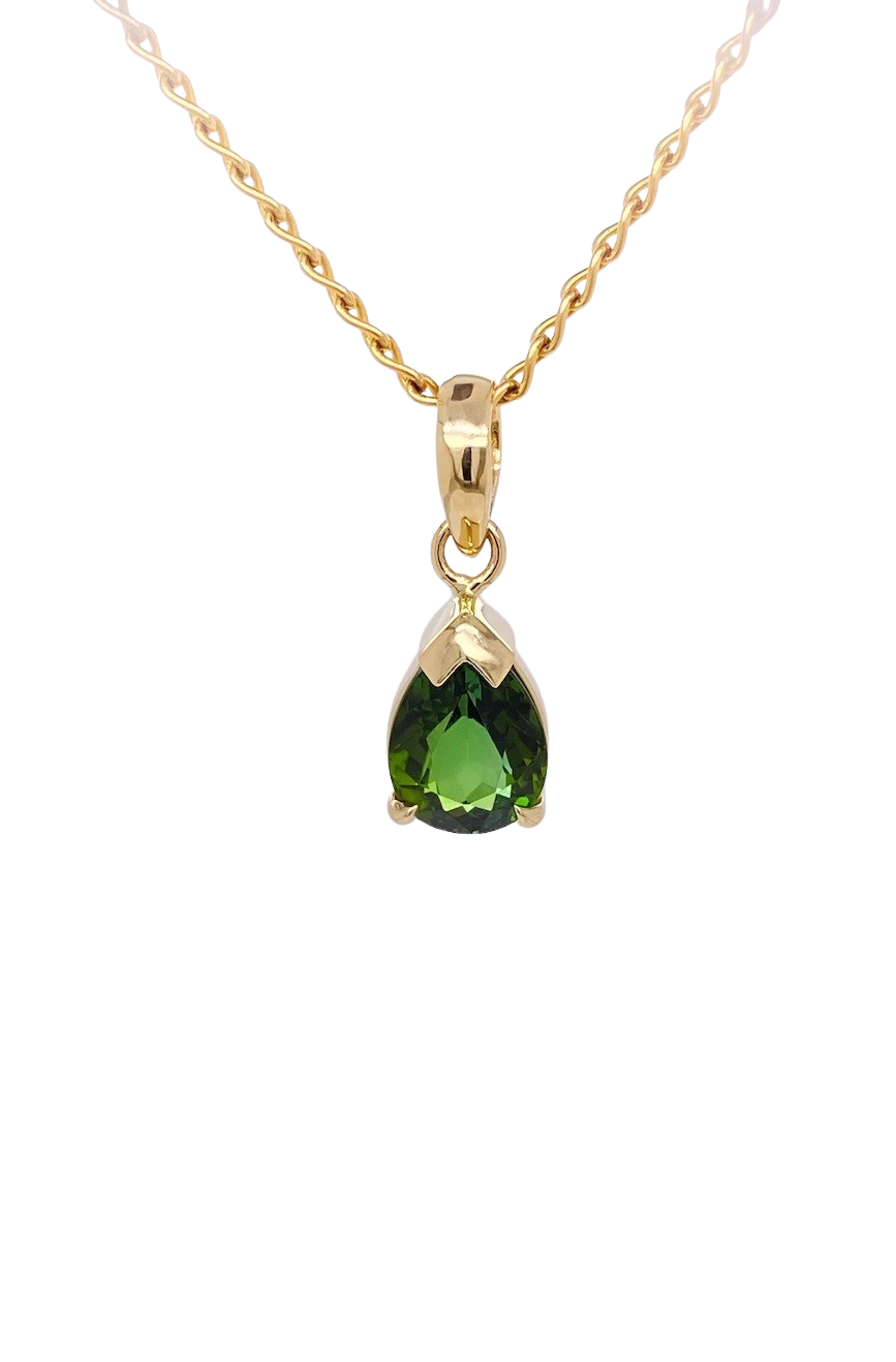 9ct Yellow Gold Green Tourmaline Pendant. GA-426