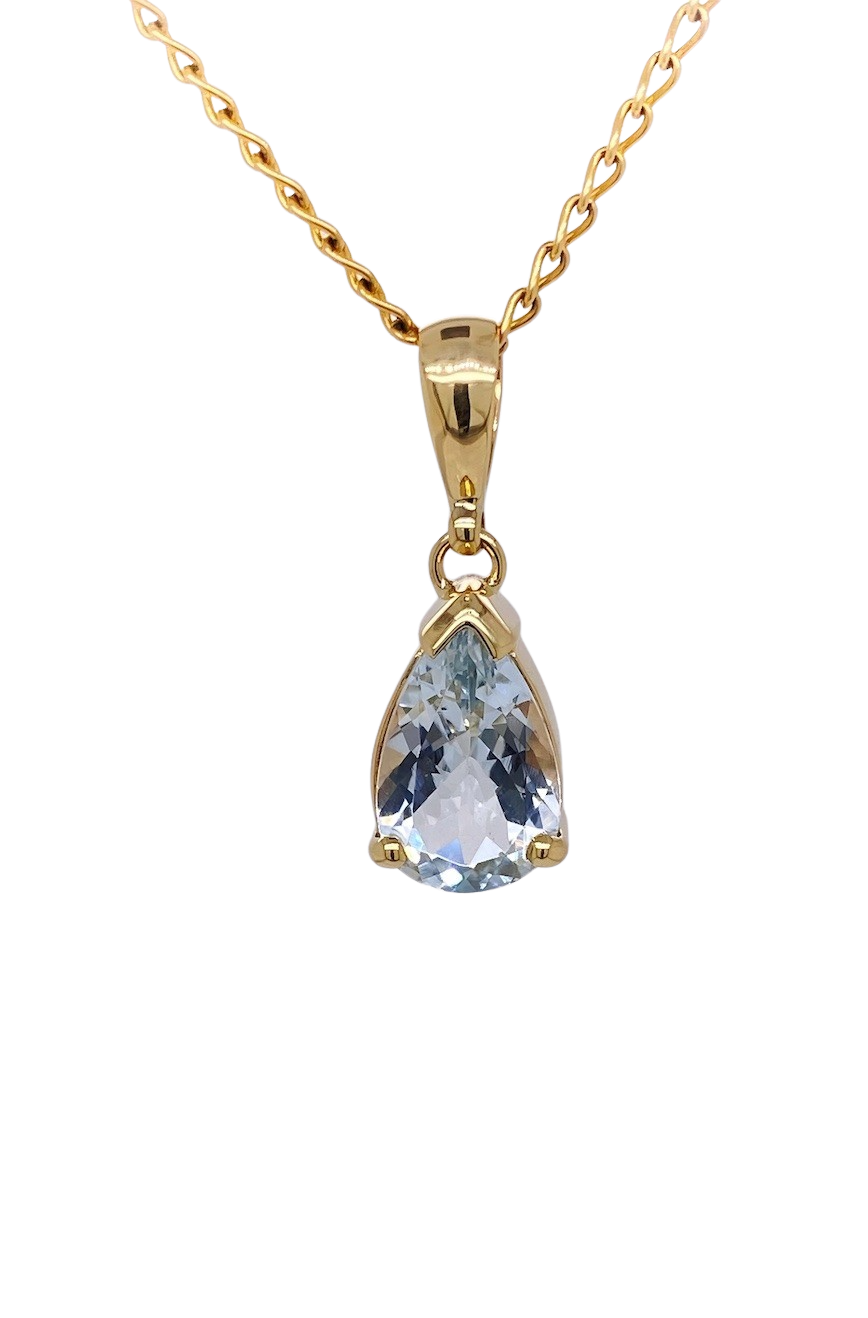 9ct Yellow Gold Aquamarine Pendant. GA-424