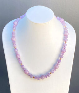 Sterling Silver Gold Plated Safety Ball Catch Kunzite & Lavender Amethyst Beaded Necklace. J18