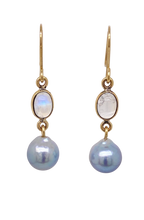 Load image into Gallery viewer, 9ct Yellow Gold Moonstone and Akoya Pearl Earrings. J316
