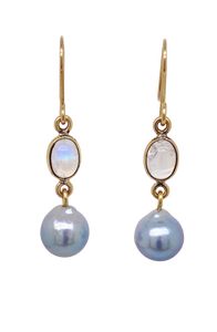 9ct Yellow Gold Moonstone and Akoya Pearl Earrings. J316