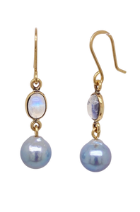 9ct Yellow Gold Moonstone and Akoya Pearl Earrings. J316