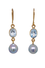 Load image into Gallery viewer, 9ct Yellow Gold Aquamarine and Akoya Pearl Earrings. J313AQ
