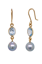 Load image into Gallery viewer, 9ct Yellow Gold Aquamarine and Akoya Pearl Earrings. J313AQ
