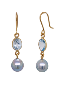 9ct Yellow Gold Aquamarine and Akoya Pearl Earrings. J313AQ