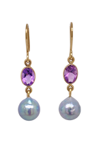 Load image into Gallery viewer, 9ct Yellow Gold Amethyst and Akoya Pearl Earrings. J313A
