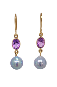9ct Yellow Gold Amethyst and Akoya Pearl Earrings. J313A