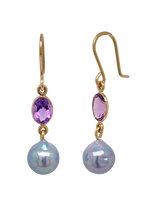 Load image into Gallery viewer, 9ct Yellow Gold Amethyst and Akoya Pearl Earrings. J313A
