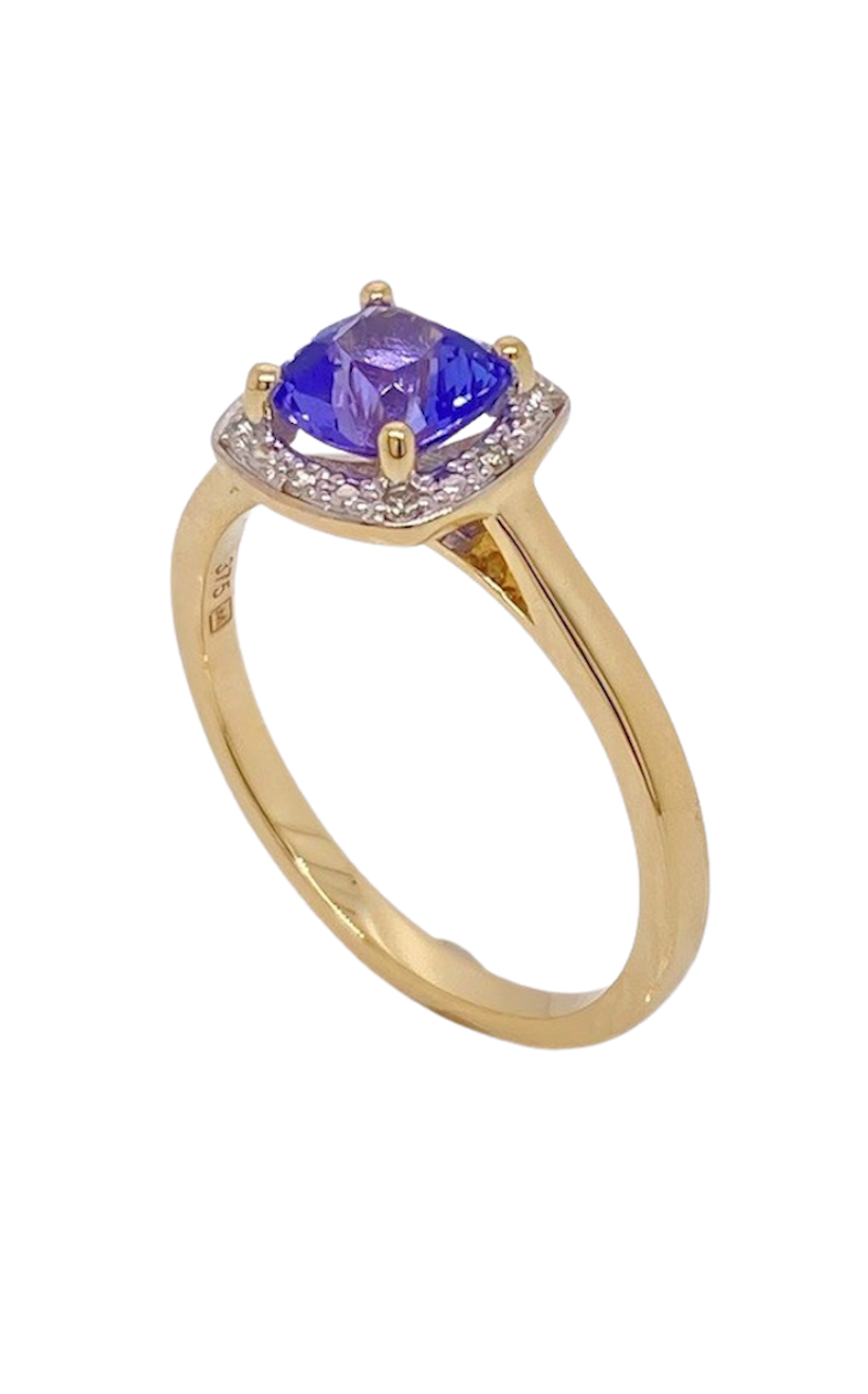 9ct Yellow Gold Tanzanite and Diamond Ring. MM713
