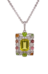 Sterling Silver Lemon Quartz, Amethyst, Tourmaline and Cubic Zirconia Enhancer. HIM2