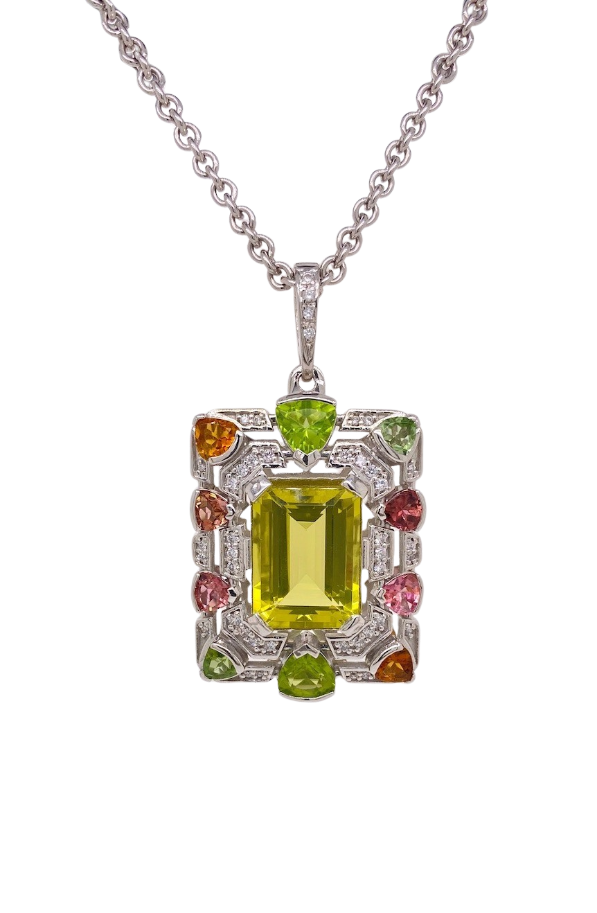 Sterling Silver Lemon Quartz, Amethyst, Tourmaline and Cubic Zirconia Enhancer. HIM2