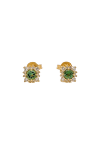 9ct Yellow Gold Mint Tourmaline and Diamond Stud Earrings. MME789