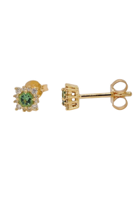 9ct Yellow Gold Mint Tourmaline and Diamond Stud Earrings. MME789