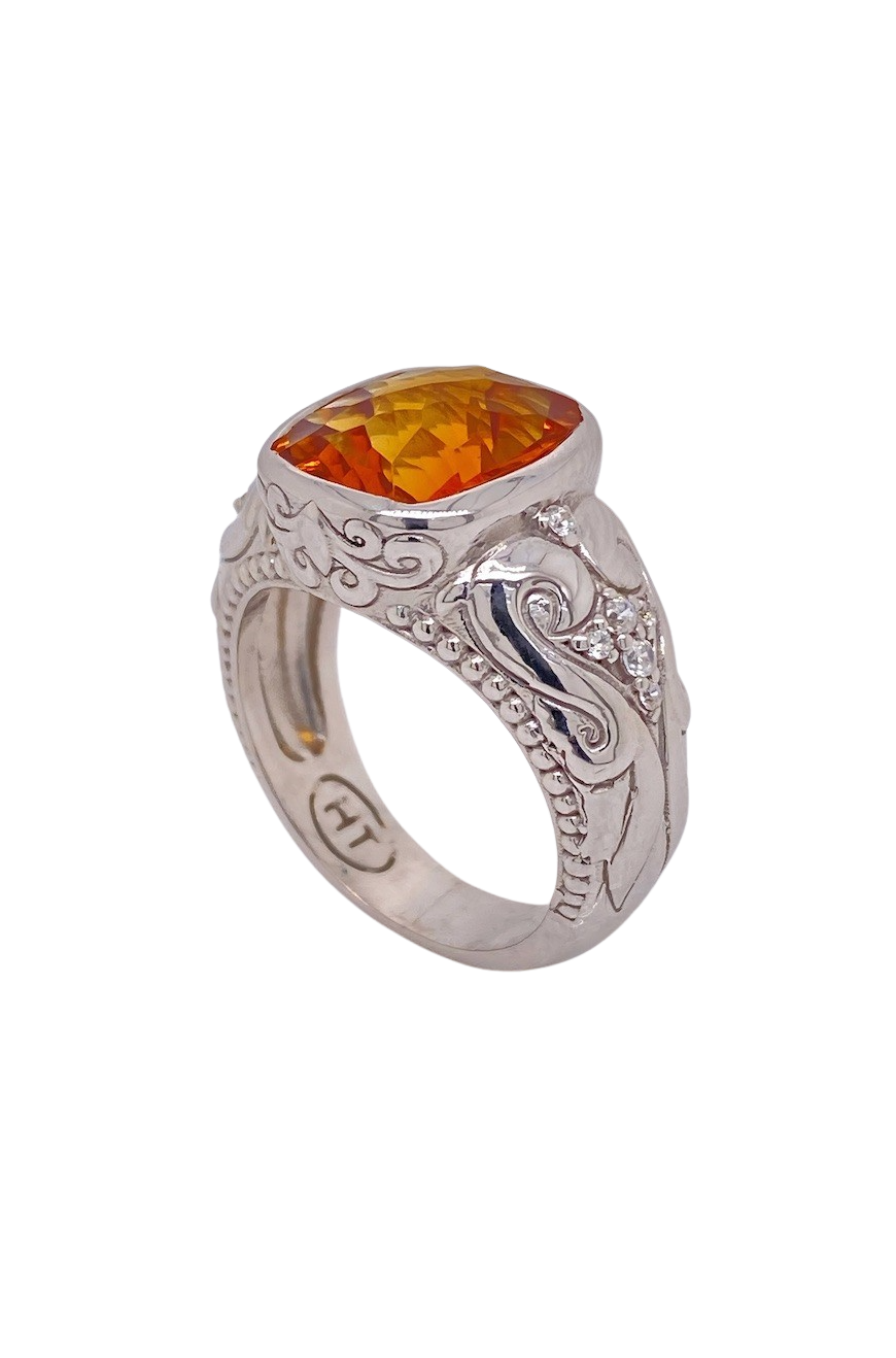 Sterling Silver Citrine and Cubic Zirconia Ring. HIM69