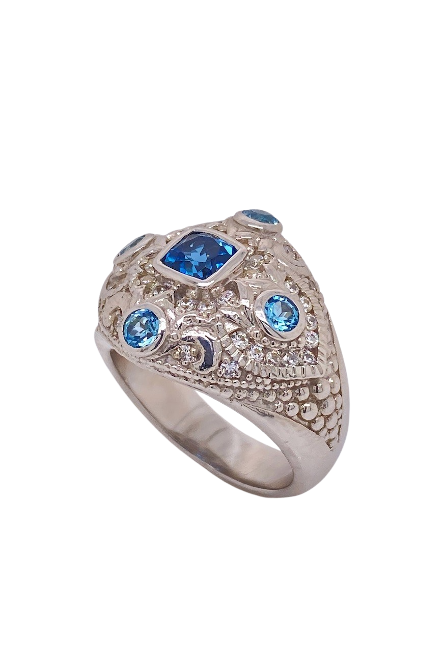 Sterling Silver Blue Topaz and Cubic Zirconia Ring. HIM21
