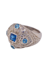 Sterling Silver Blue Topaz and Cubic Zirconia Ring. HIM21