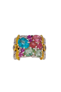 Sterling Silver, Brass and Multi Toned Tourmaline Ring. HIM82