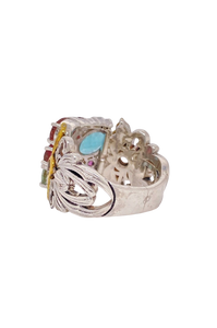 Sterling Silver, Brass and Multi Toned Tourmaline Ring. HIM82
