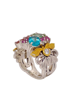 Load image into Gallery viewer, Sterling Silver, Brass and Multi Toned Tourmaline Ring. HIM82
