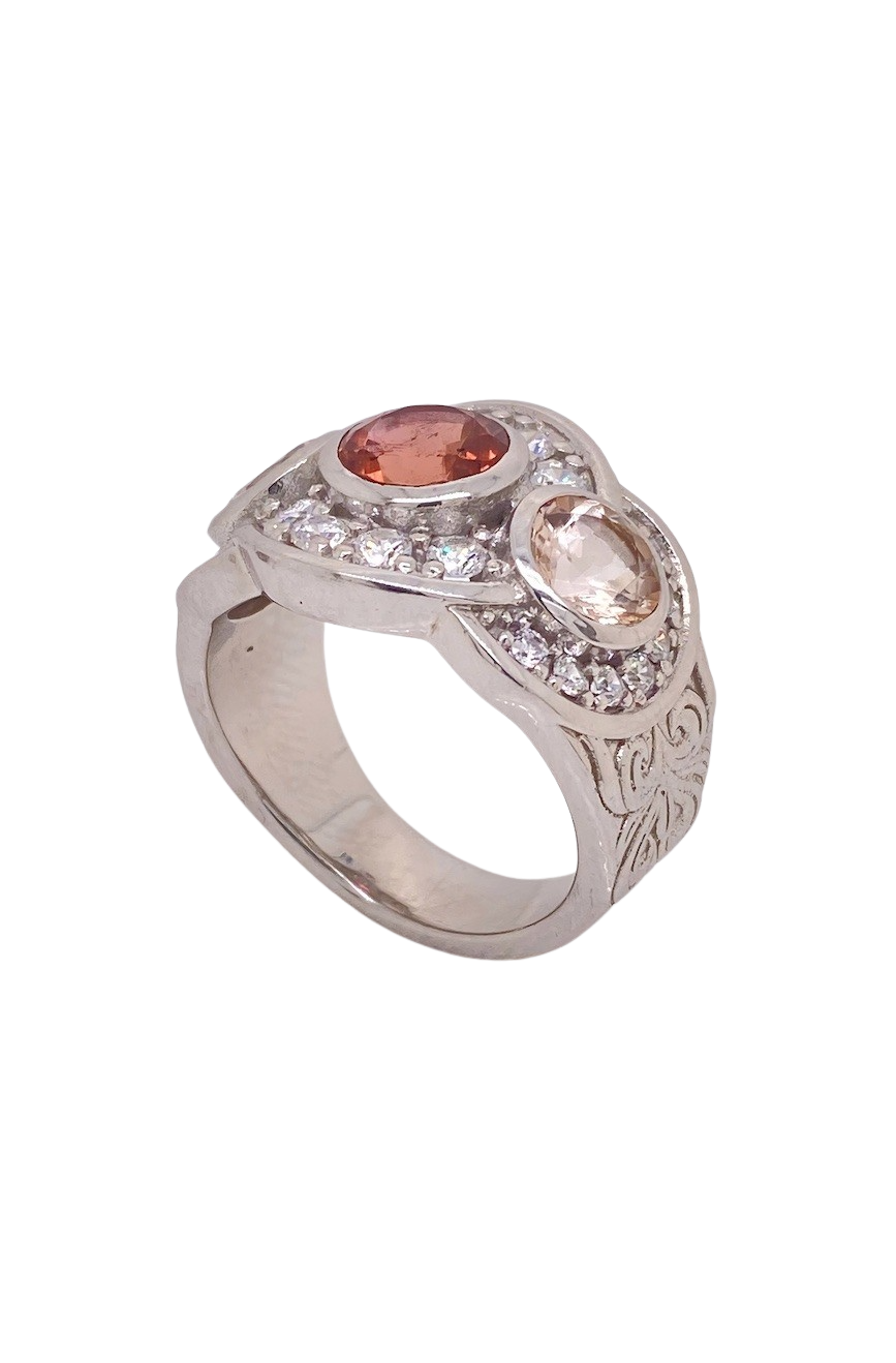 Sterling Silver Pink Tourmaline, Morganite and Cubic Zirconia Ring. HIM112