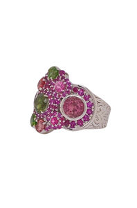 Sterling Silver Tourmaline and Rhodolite Garnet Ring. HIM113