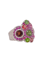 Load image into Gallery viewer, Sterling Silver Tourmaline and Rhodolite Garnet Ring. HIM113
