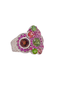 Sterling Silver Tourmaline and Rhodolite Garnet Ring. HIM113