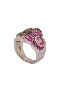 Sterling Silver Tourmaline and Rhodolite Garnet Ring. HIM113