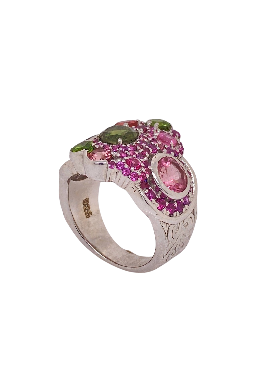 Sterling Silver Tourmaline and Rhodolite Garnet Ring. HIM113