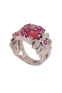 Sterling Silver Pink Tourmaline and Cubic Zirconia Ring. HIM128