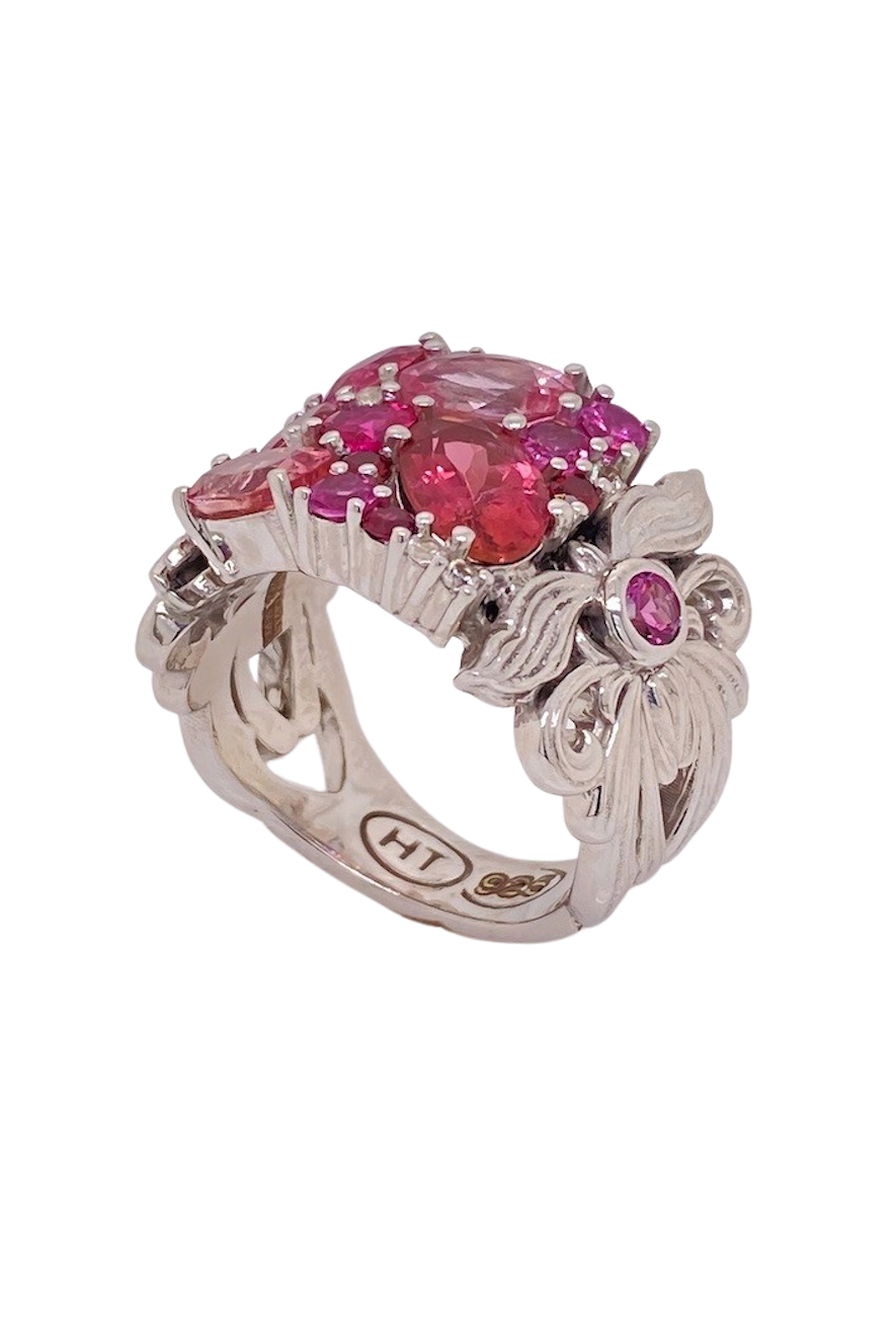 Sterling Silver Pink Tourmaline and Cubic Zirconia Ring. HIM128