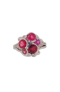 Sterling Silver Pink Tourmaline, Rhodolite Garnet and Cubic Zirconia Ring. HIM123