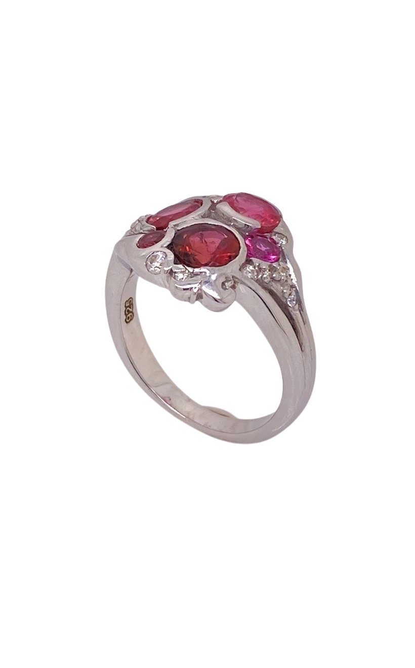 Sterling Silver Pink Tourmaline, Rhodolite Garnet and Cubic Zirconia Ring. HIM123