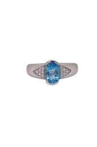Sterling Silver Aquamarine and Cubic Zirconia Ring. HIM31