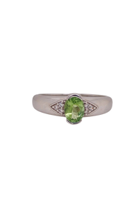 Sterling Silver Green Tourmaline and Cubic Zirconia Ring. HIM68