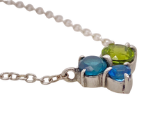 Load image into Gallery viewer, Sterling Silver Peridot Green and Blue Topaz &#39;Trio&#39; Necklace.
