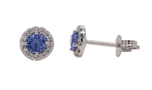 Load image into Gallery viewer, 9Ct White Gold Diamond and Ceylon Sapphire Stud Earrings. E475C3
