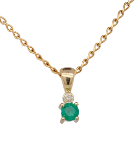 9Ct Yellow Gold Emerald and Diamond Pendant. P115B4