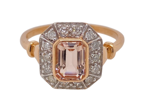 9Ct Rose Gold Morganite and Diamond Ring. CH2