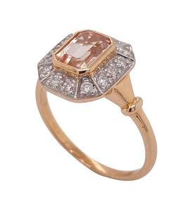 9Ct Rose Gold Morganite and Diamond Ring. CH2
