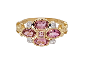 9Ct Yellow Gold Pink Tourmaline and Diamond Ring. CH21