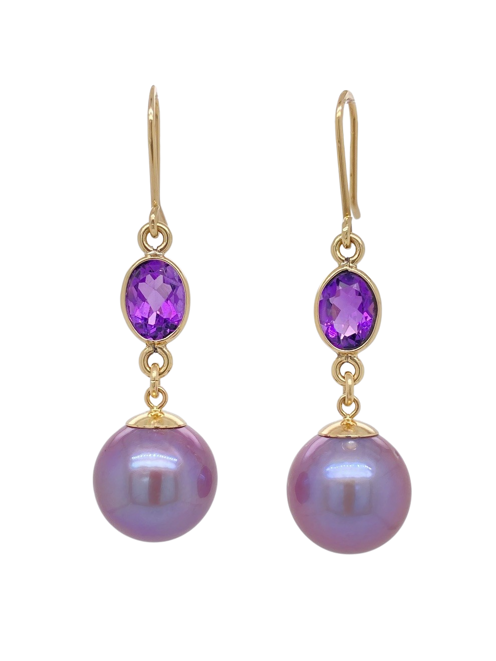 9Ct Yellow Gold Amethyst and Cultured Freshwater Edison Pearl Earrings. J633