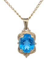 Load image into Gallery viewer, 9Ct Yellow Gold Blue Topaz Victorian Pendant. J359PBT
