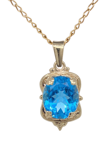 9Ct Yellow Gold Blue Topaz Victorian Pendant. J359PBT