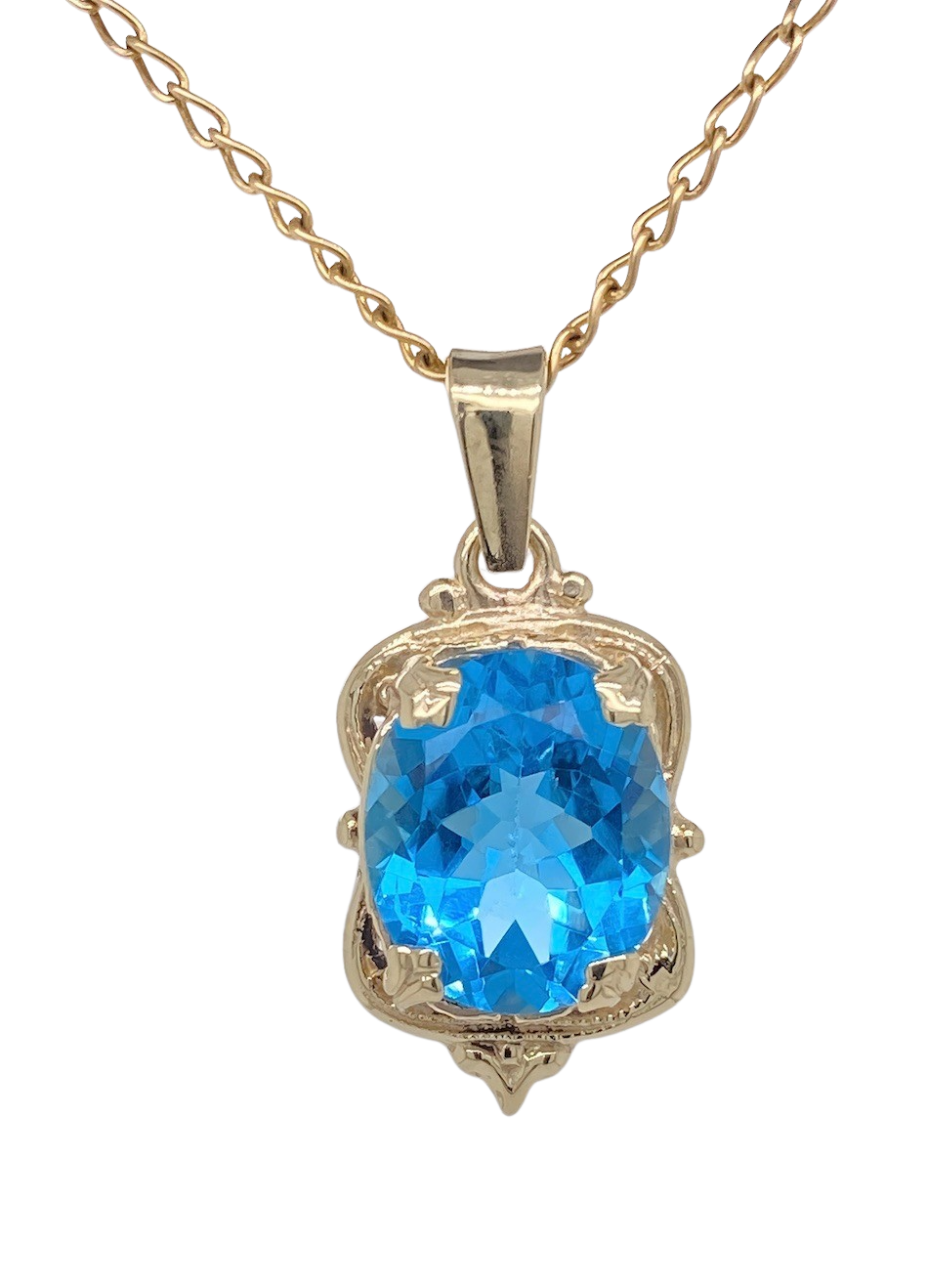 9Ct Yellow Gold Blue Topaz Victorian Pendant. J359PBT